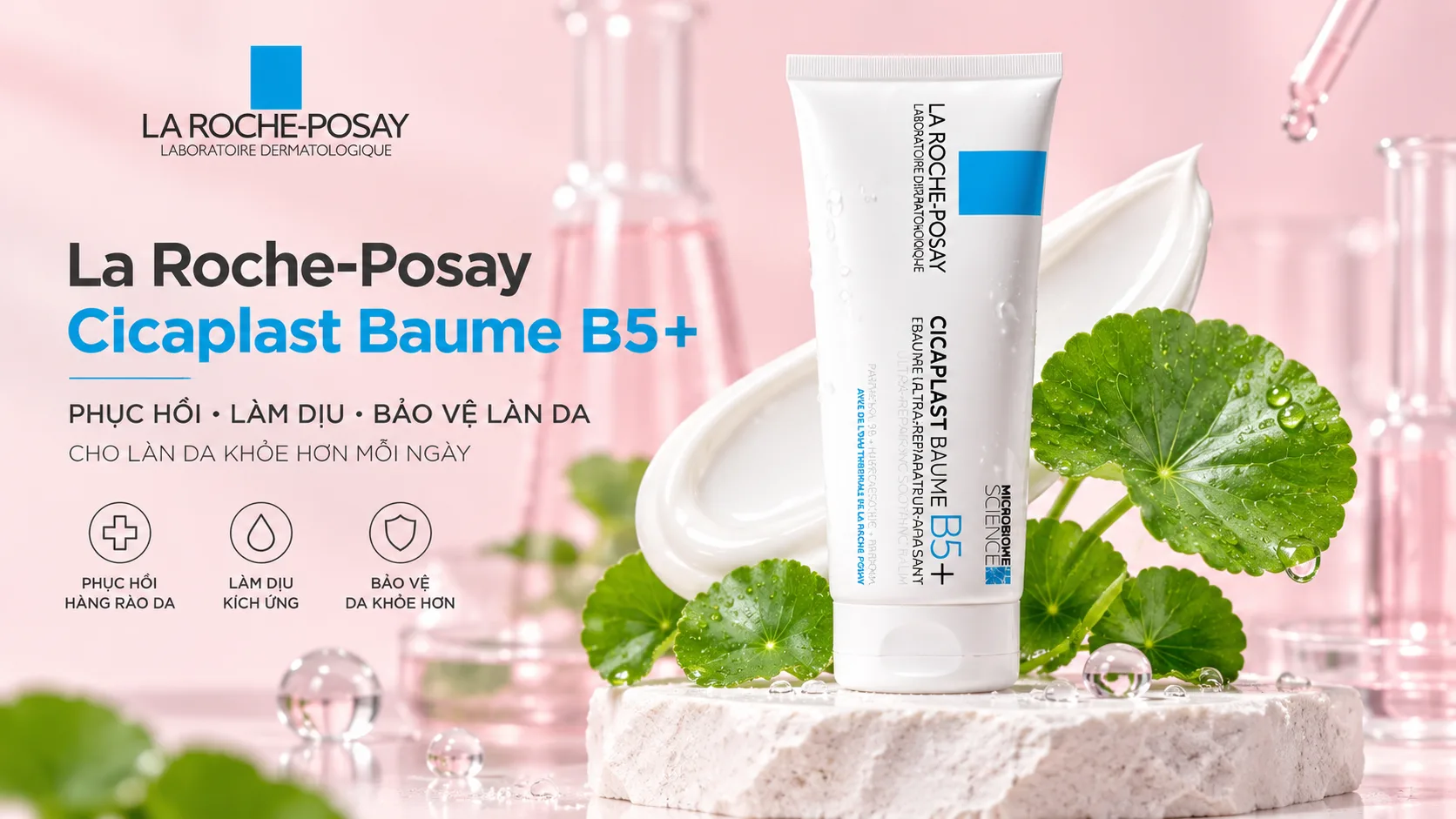 La Roche‑Posay – tube trắng, chữ xanh cam, nền pastel